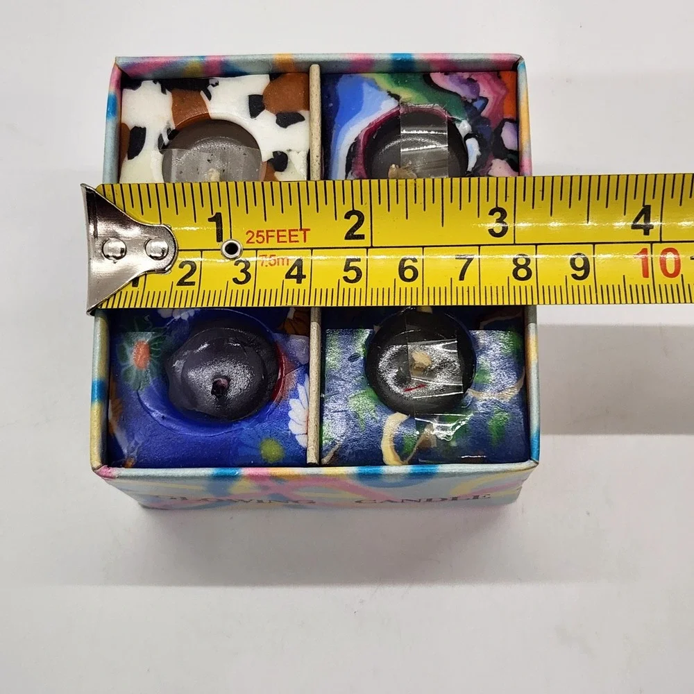 Vintage Glowing Candle Set 4pc Handmade Multi Color Abstract Floral Votive Box